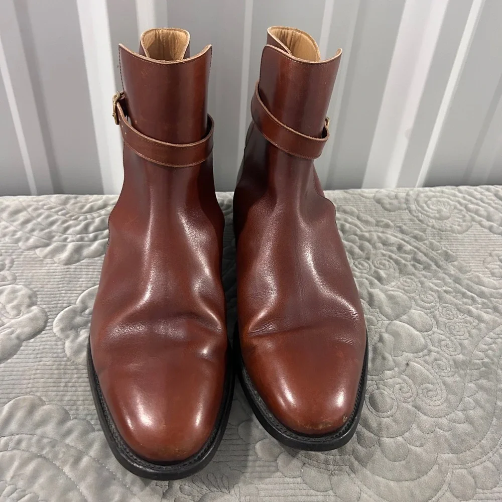 Mack James Cognac Leather Jodhpur Dress Ankle Strap Buckle Chelsea Boots 9